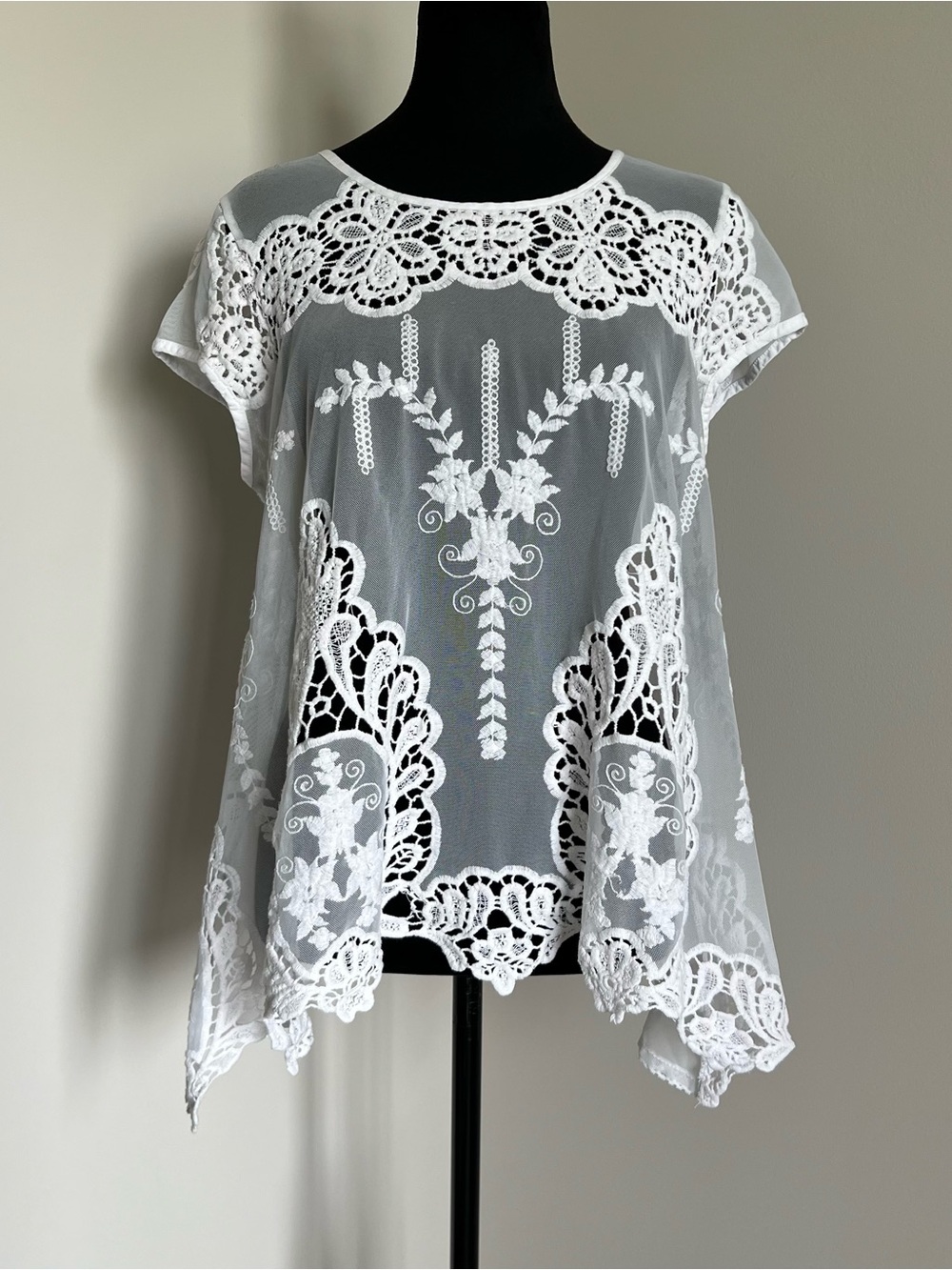 Karen Kane White Lace Crochet Overlay Tunic